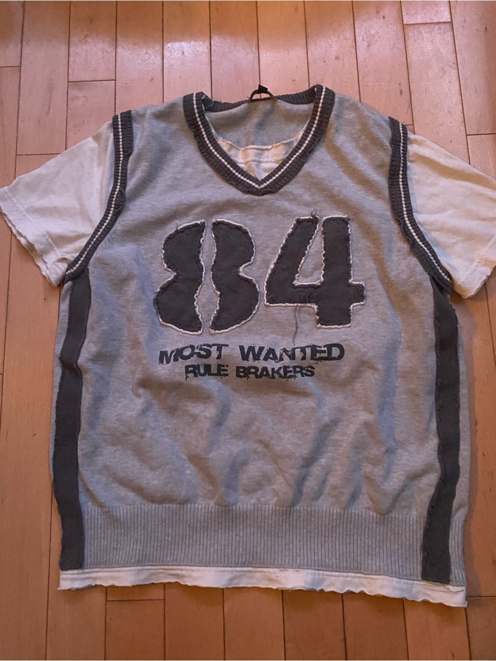 Most Wanted 84 Men's Gray Sleeveless Knit Vest - Rule Breakers Graphic